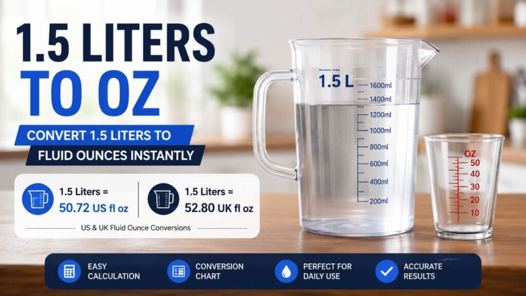 Many people search for 1.5 liters to oz, 1.5 liters to ounces, or 1.5 liters in ounces when measuring water, soft drinks, sports beverages, or recipe ingredients.